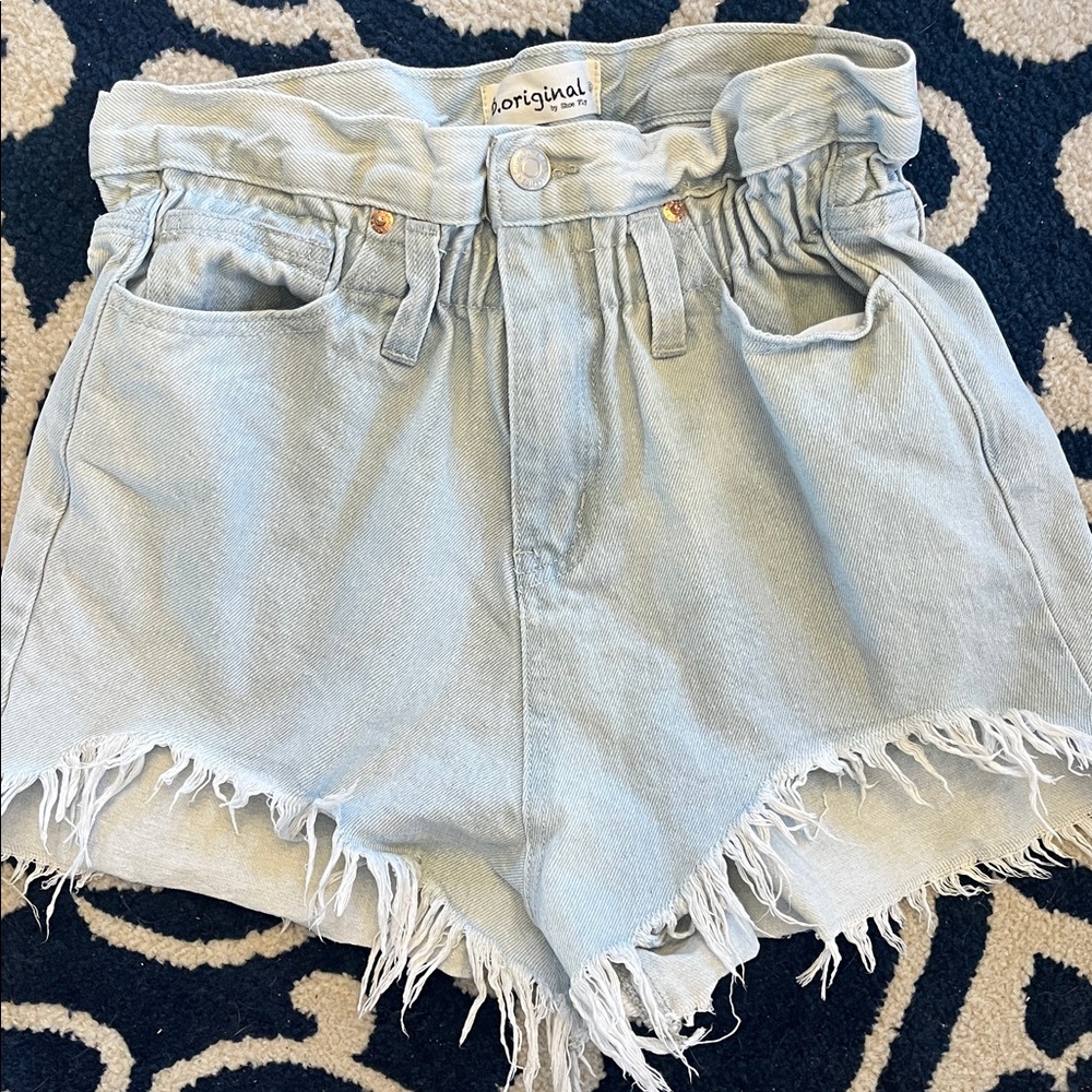 B Original Comfy Denim Shorts Elastic Waist Shark Bite Hem